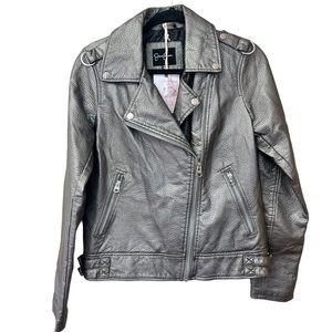 NWT Jessica Simpson Faux Moto Leather Jacket in Pewter Metallic